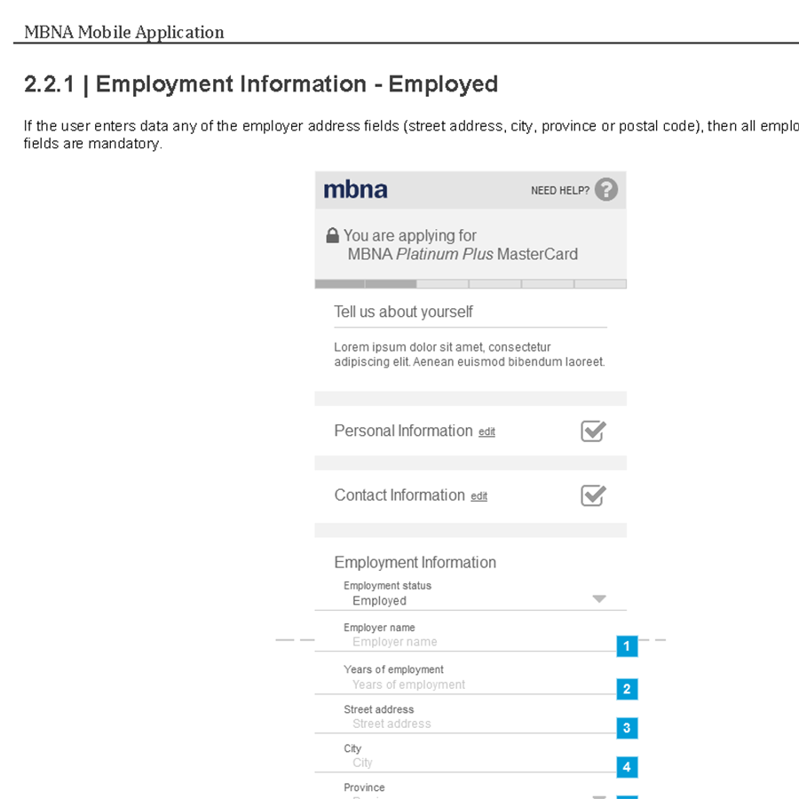 Employment information section